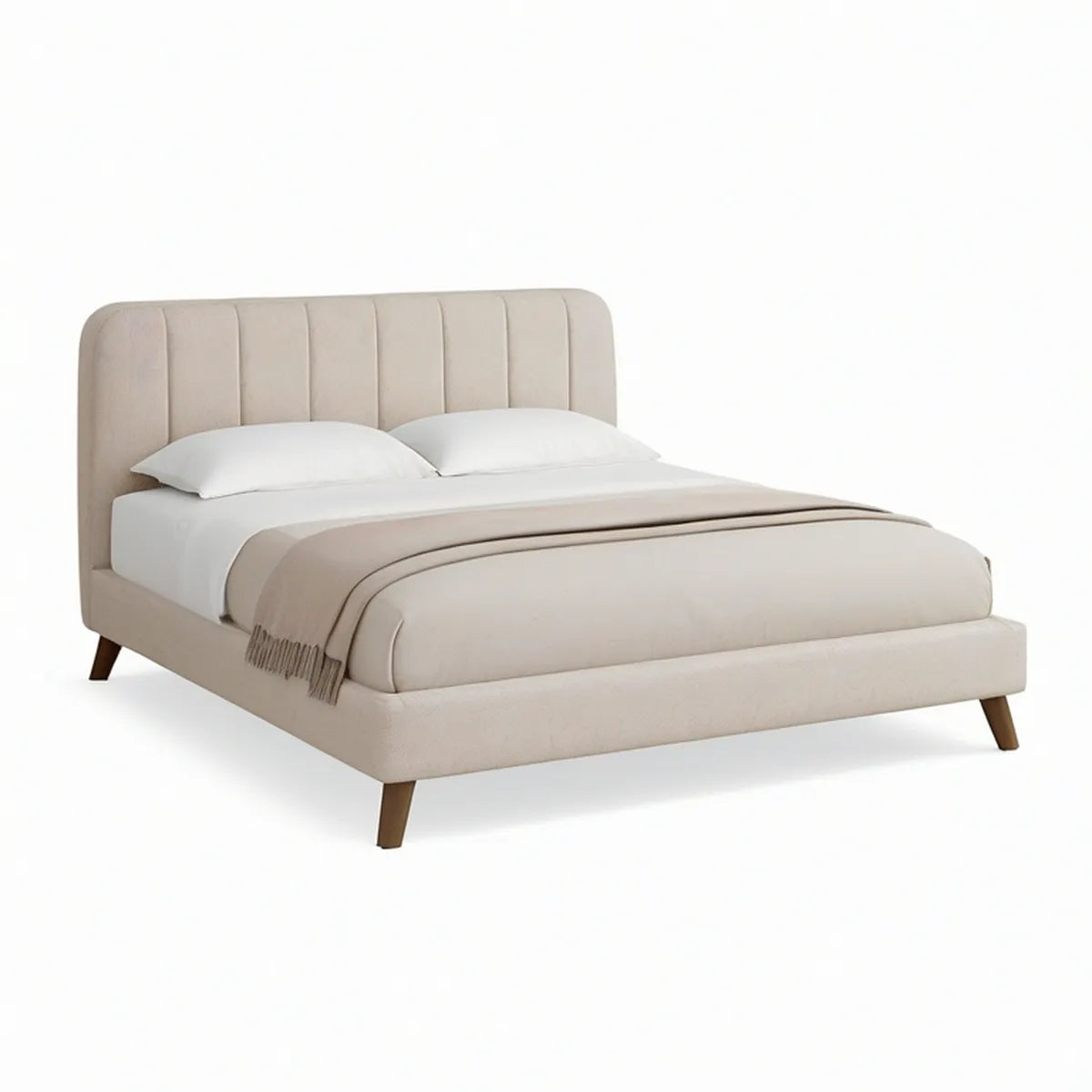 Polstret dobbeltseng 160 x 200 cm med afrundet sengegavl, beige