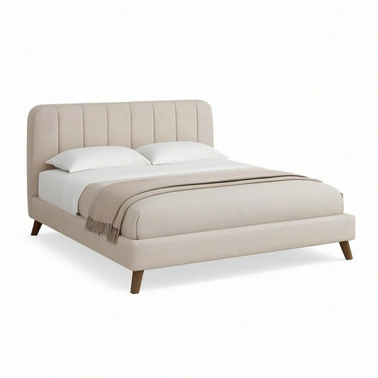 Polstret dobbeltseng 160 x 200 cm med afrundet sengegavl, beige