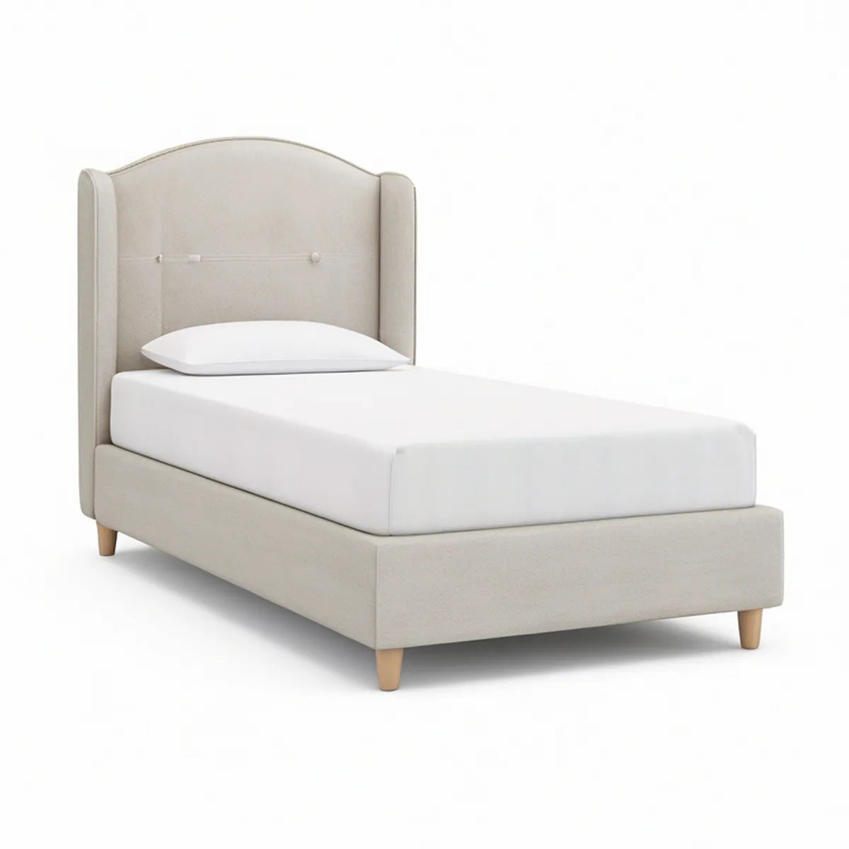 Polstret enkeltseng 90 x 200 cm med buet hovedgavl, beige, 100 x 210 x 120 cm