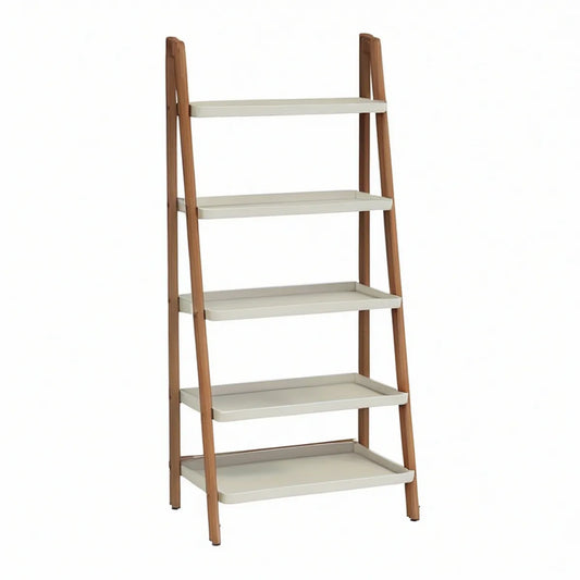 Gulvreol med 5 hylder i bambus og PP-plast, beige/brun, 60 x 35 x 170 cm